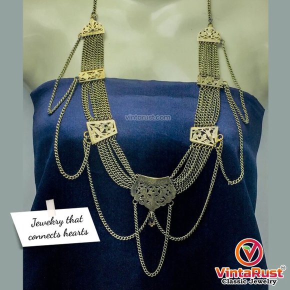 Multilayers Silver Kuchi Necklace, Vintage Gypsy Tribal Necklace - Picture 2 of 8